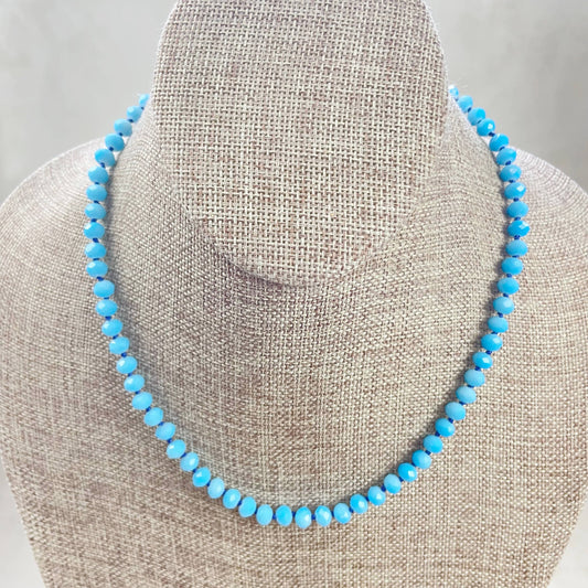 Blue Neon Crystal Beaded Handknotted Necklace