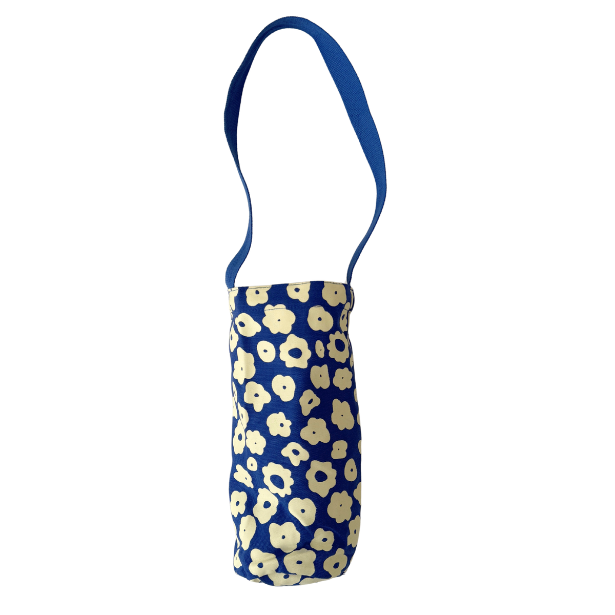 Cotton Canvas Wine Tote, White and Cobalt