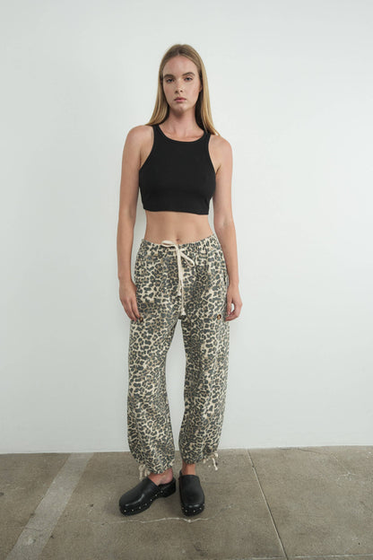 Leopard-Print Drawstring Jogger Pants