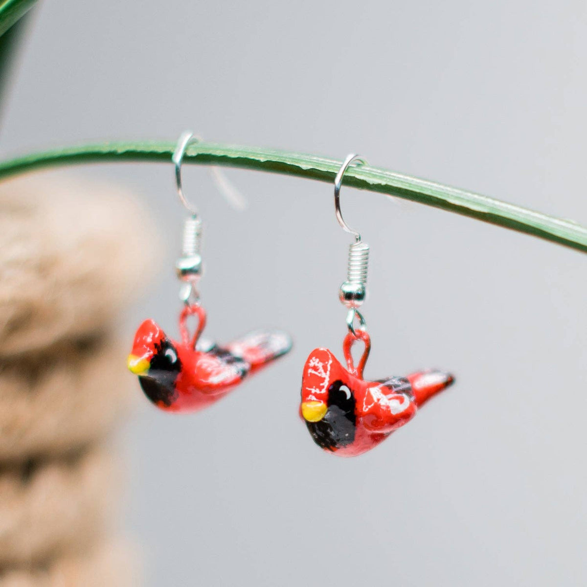 Hand Painted Red Cardinal Ceramic Earrings