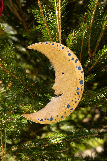 Shimmering Man on the Moon Paper Ornament