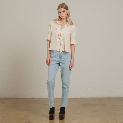 Ruffle Trim Lace Detail Blouse