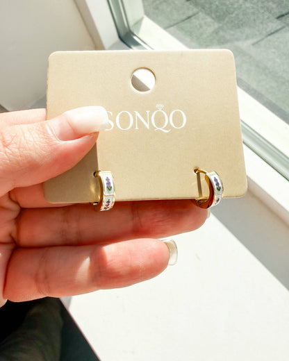 Lavender Gold Tone Hoop Earrings