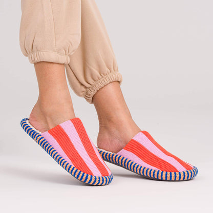 Super Stripe Knit Slide Slippers Fleece Lined