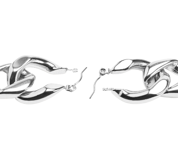 Cuban Link Chain Hoop Earrings, Silver