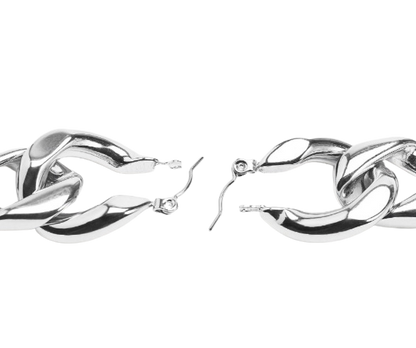 Cuban Link Chain Hoop Earrings, Silver