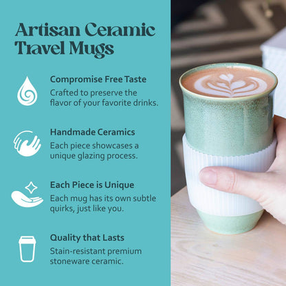 Emerald Green Ceramic Travel Mug with Lid, 16 oz
