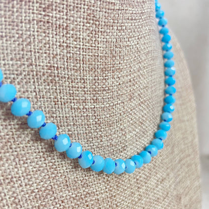 Blue Neon Crystal Beaded Handknotted Necklace