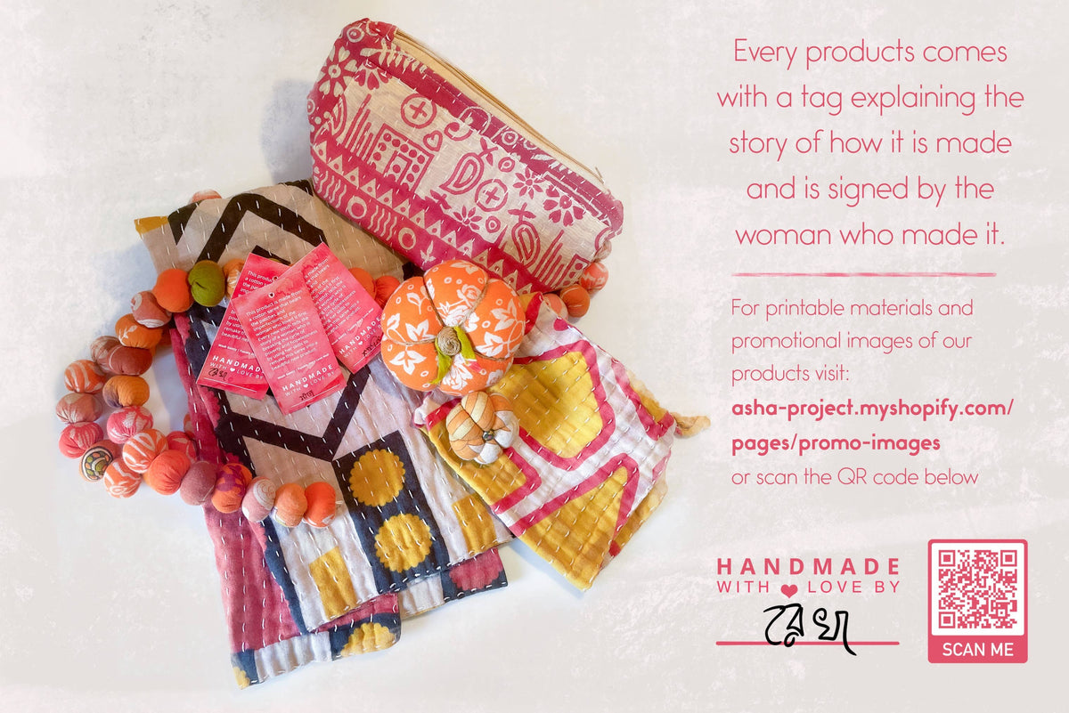 Kantha Stitched Heart Gift Pouch, Recycled Fabric