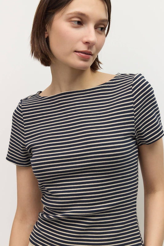 Striped Wide Neck Knit Top