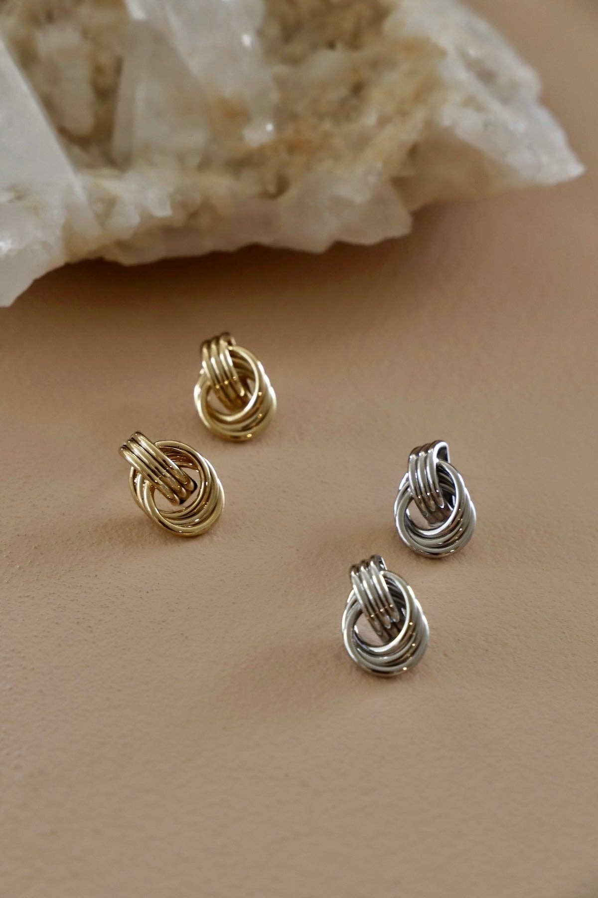 Gold Triple Knot Stud Earrings