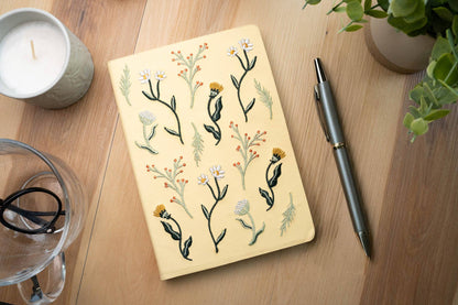 Butter Yellow Blooms Embroidered Journal Notebook