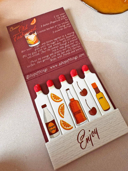 Old Fashioned Recipe Matchbook with Custom Colored Tips