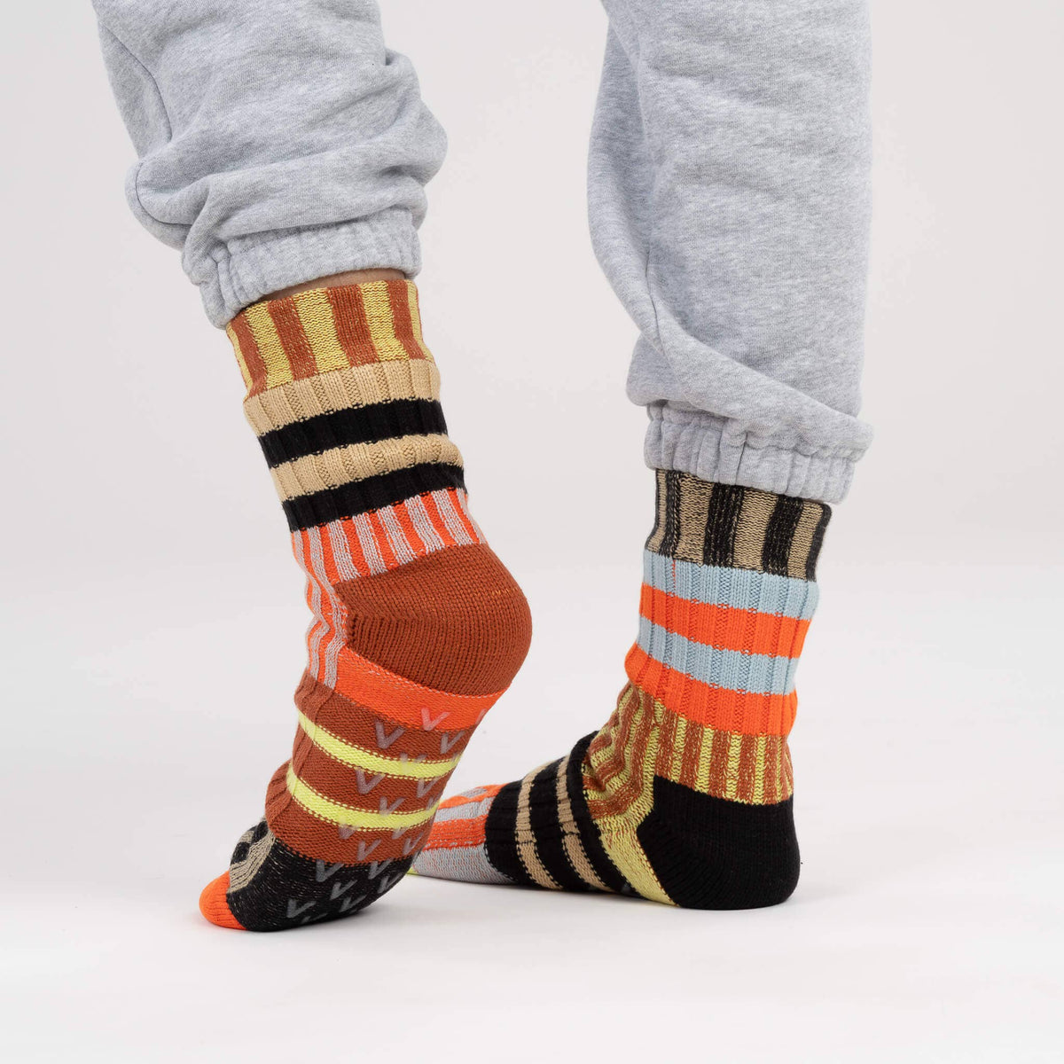 Patchwork Stripe Fleece Lined Knit House Socks