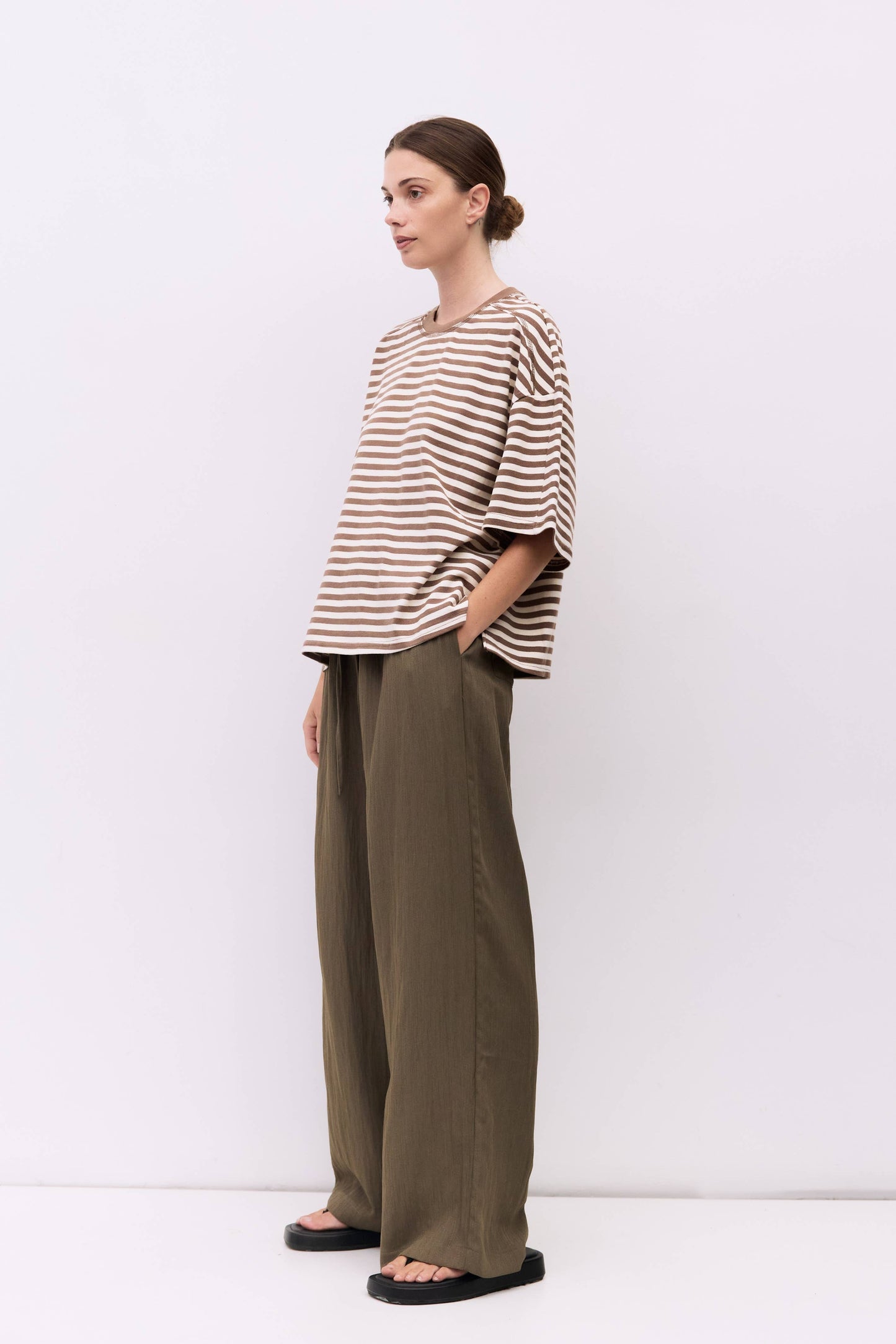 Striped Boxy Knit Elbow-Sleeve Tee