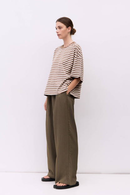 Striped Boxy Knit Elbow-Sleeve Tee
