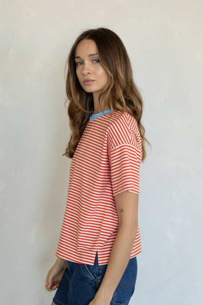 Relaxed Fit Contrast Collar Tee