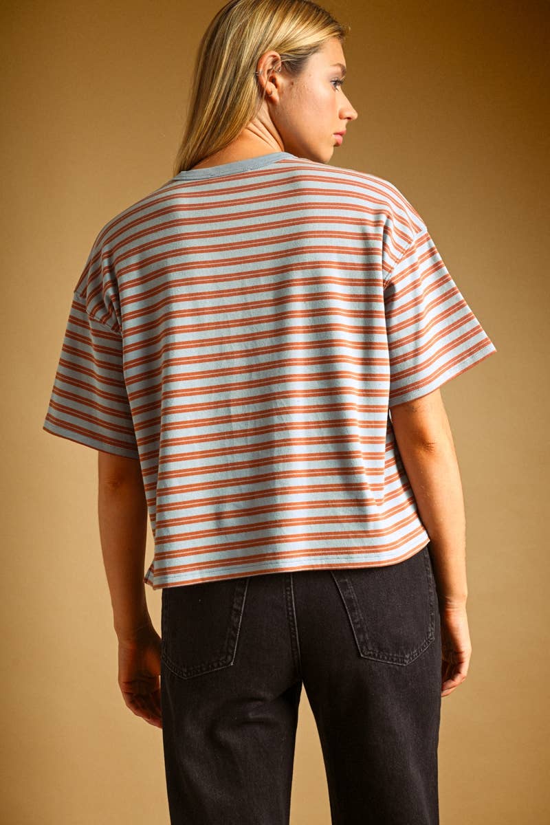Striped Cotton Short Sleeve Boxy Tee
