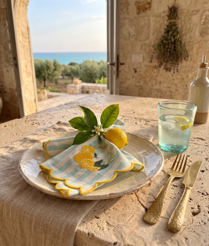 Lemon Embroidered Cotton Dinner Napkins Set of 4