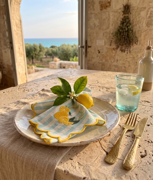 Lemon Embroidered Cotton Dinner Napkins Set of 4