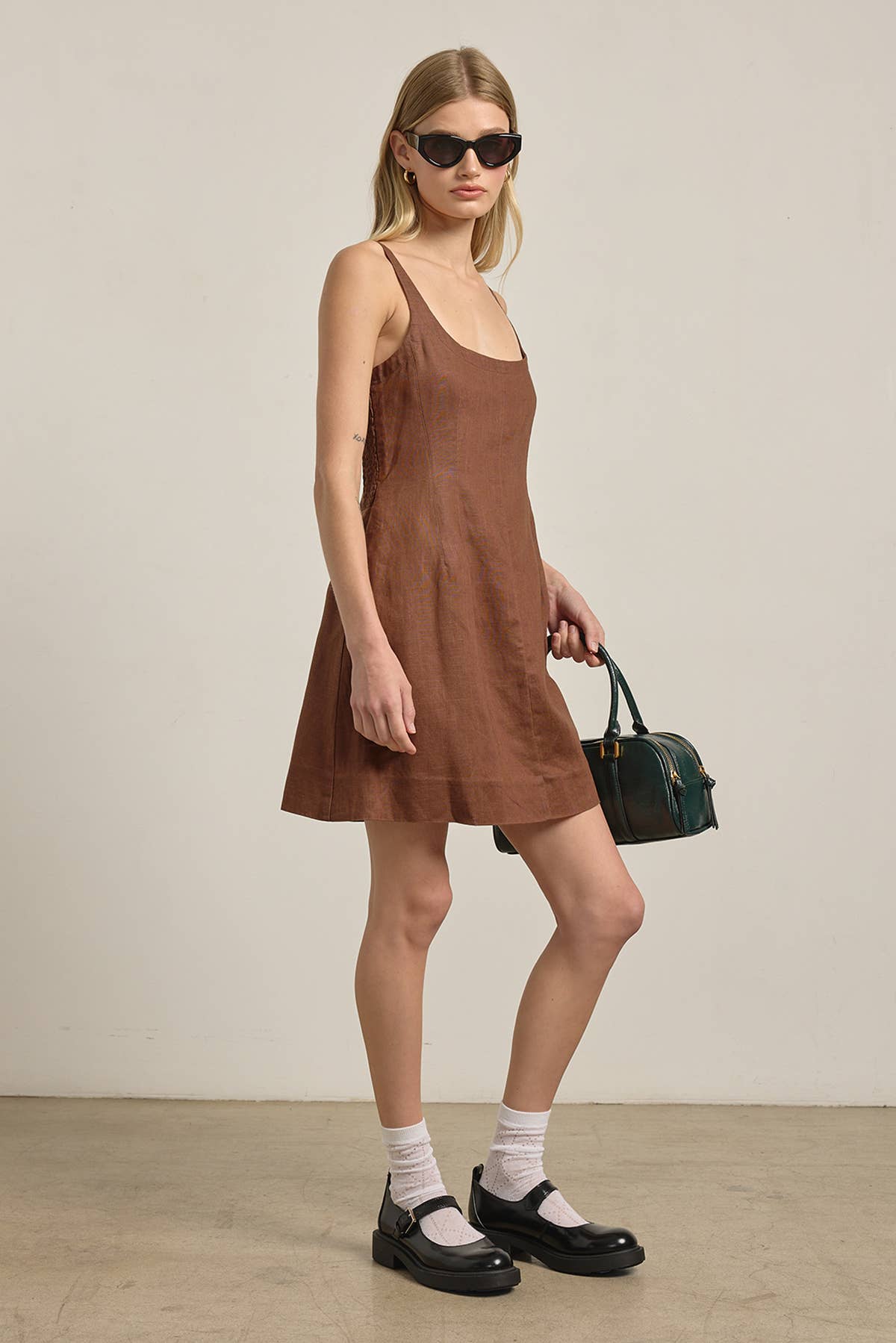 Linen Square Neck Mini Dress