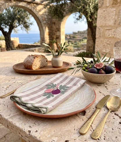 Fig Embroidered Recycled Cotton Dinner Napkins Set of 4