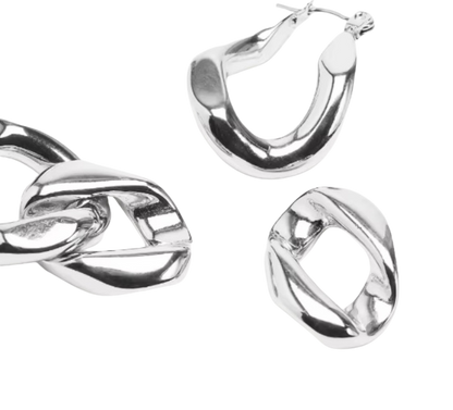 Cuban Link Chain Hoop Earrings, Silver