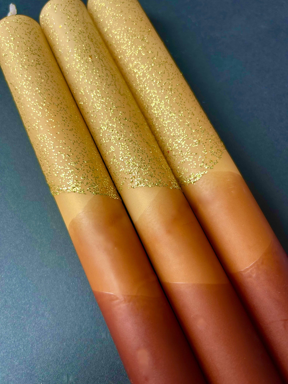 Caramel Dip Dye Taper Candle Trio Eco Glitter