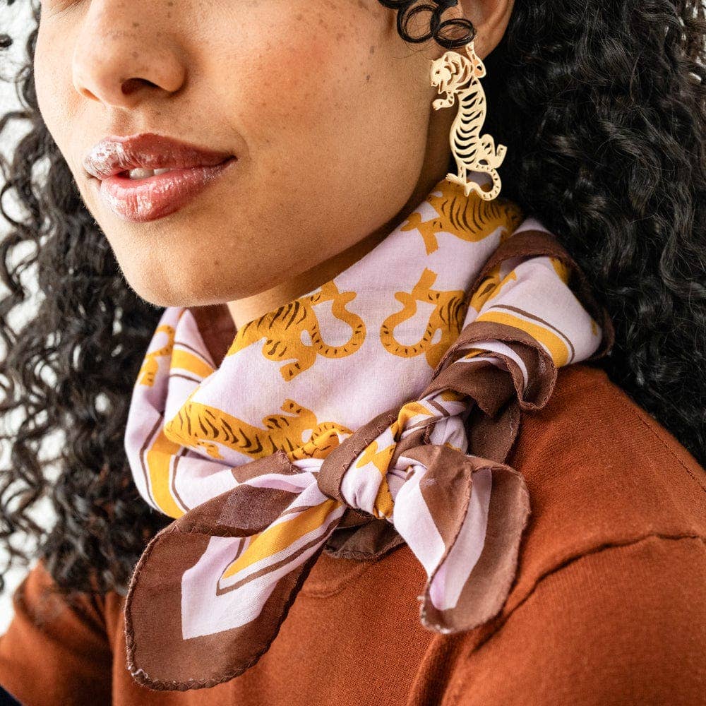 Tiger Print Square Scarf, Cotton