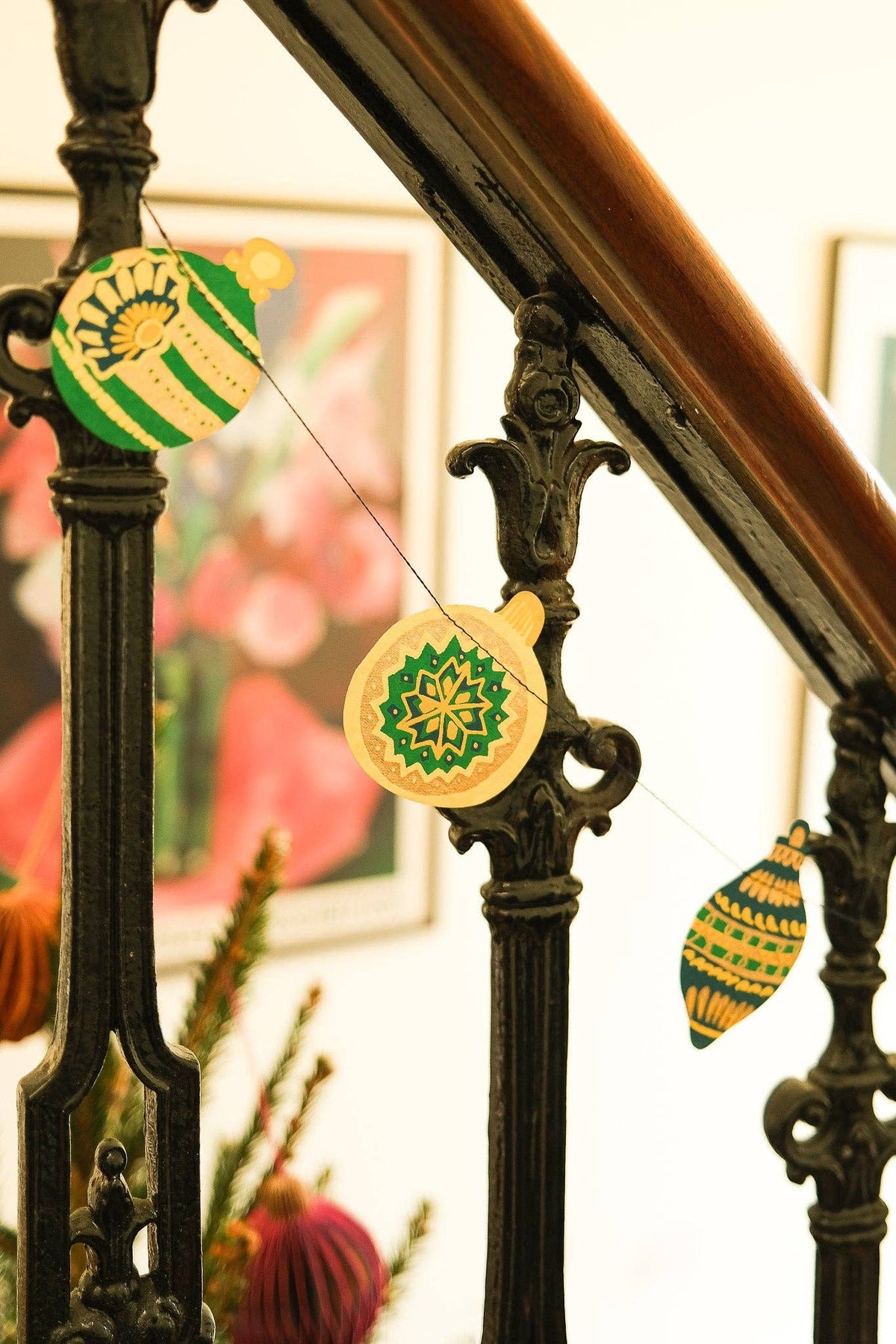 Christmas Ornaments Sewn Paper Garland 3 Meters