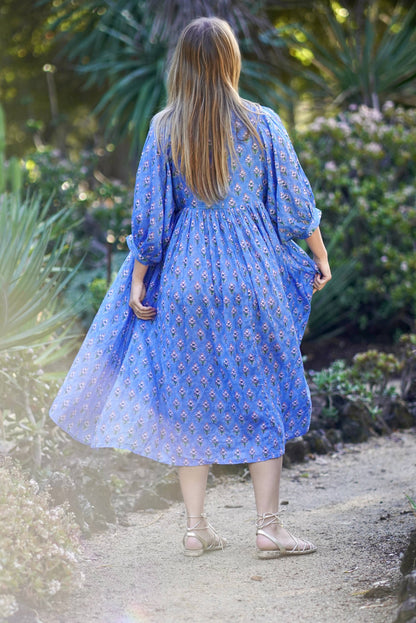 Mylah Midi Dress Block Printed Blue Green