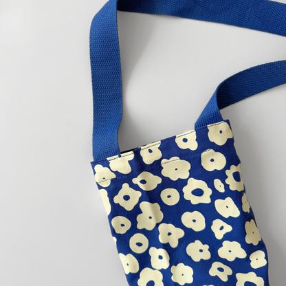 Cotton Canvas Wine Tote, White and Cobalt