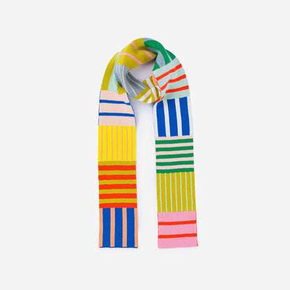 Patchwork Stripe Skinny Knit Scarf 84 Inch