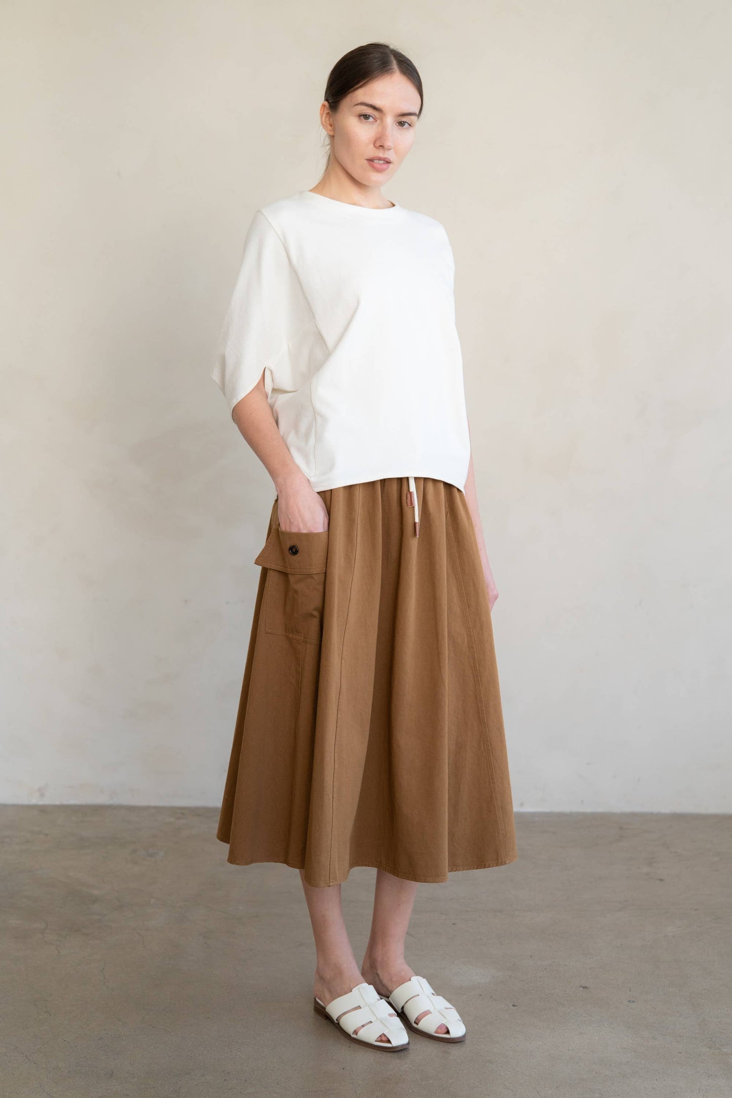 Gathered Drawstring Utility Midi Skirt