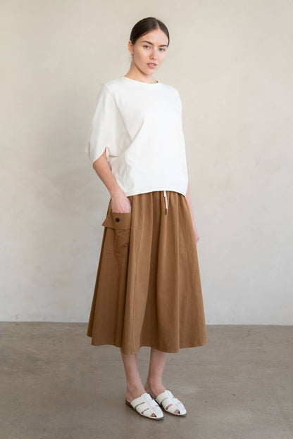 Gathered Drawstring Utility Midi Skirt