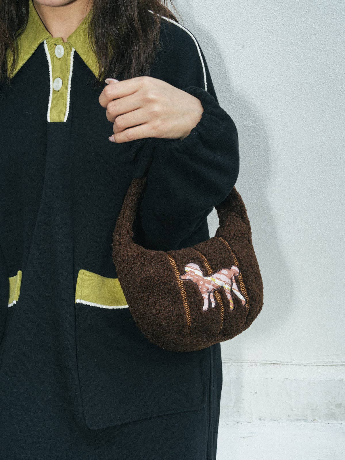 "Pan Pan" Half Moon Shearling Bag