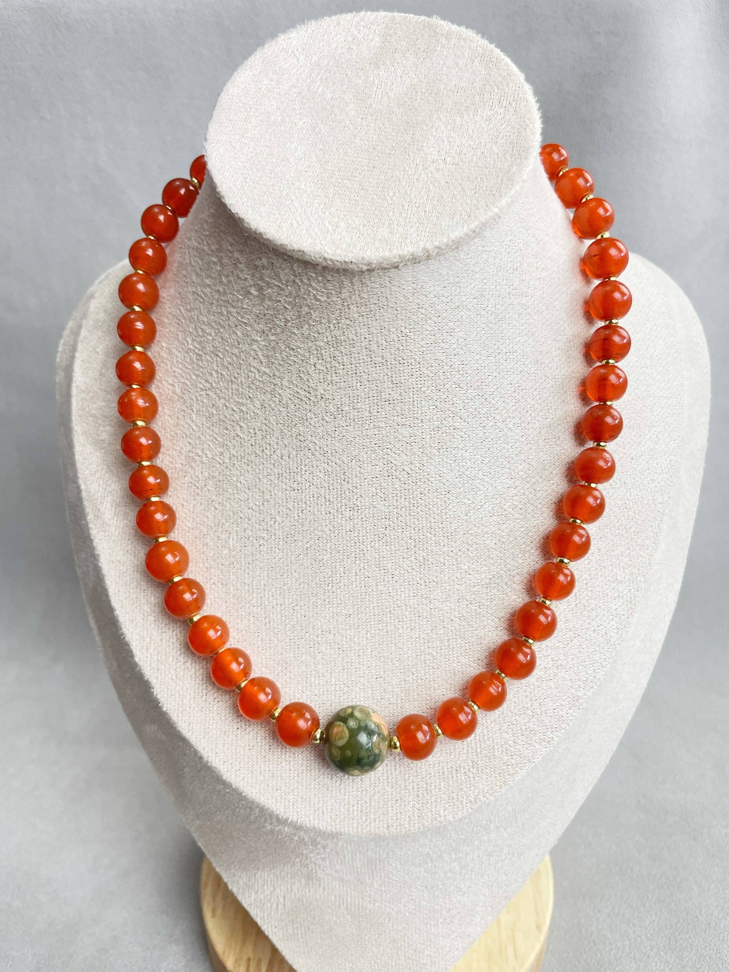 Vintage Rhyolite Orange Beaded Necklace