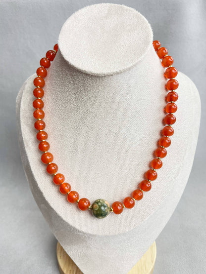 Vintage Rhyolite Orange Beaded Necklace