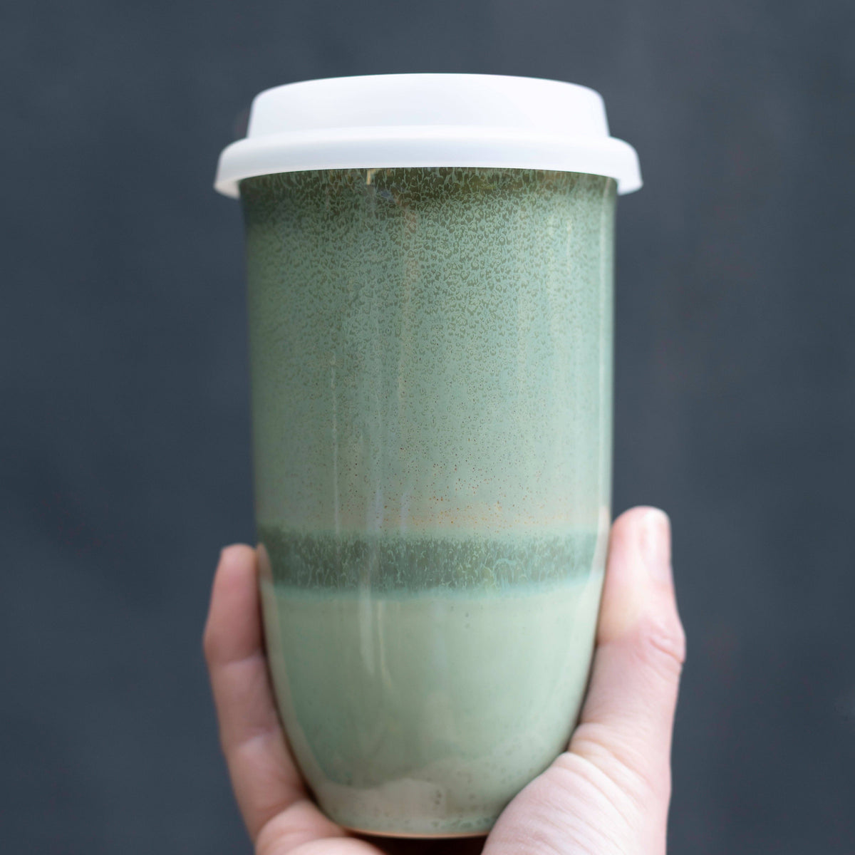 Emerald Green Ceramic Travel Mug with Lid, 16 oz