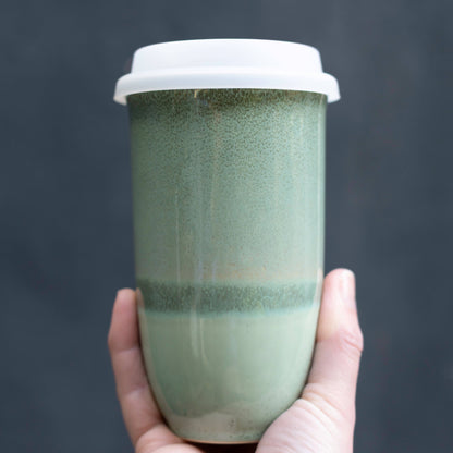 Emerald Green Ceramic Travel Mug with Lid, 16 oz