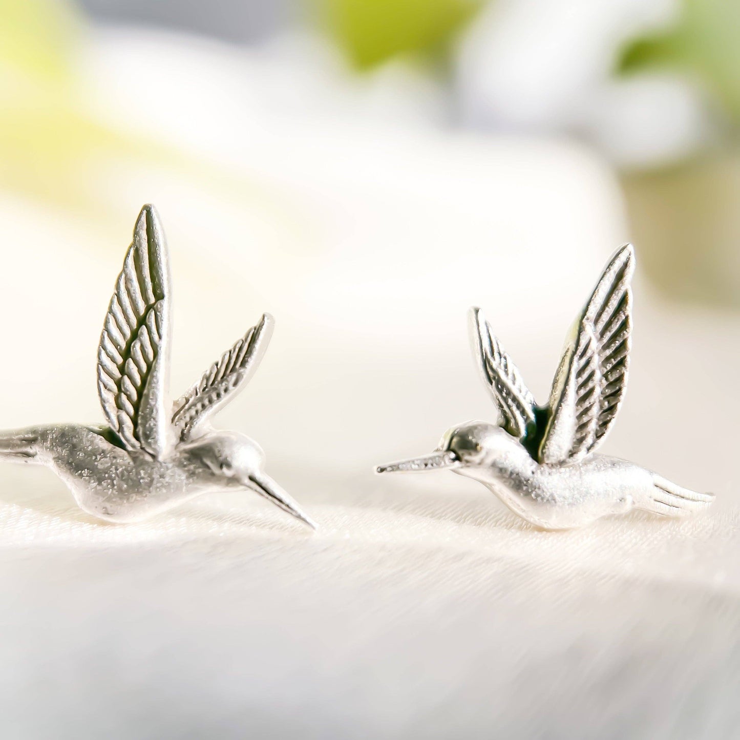 Silver Hummingbird Stud Earrings
