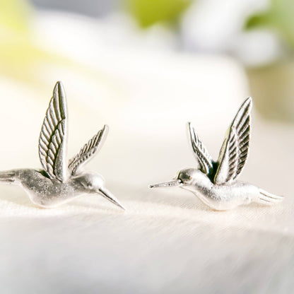 Silver Hummingbird Stud Earrings