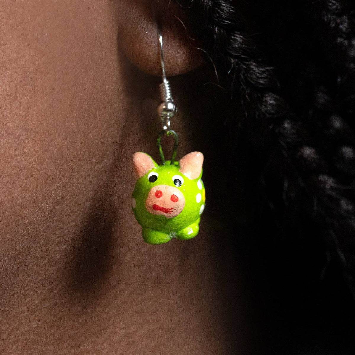 Hand Painted Ceramic Pig Earrings