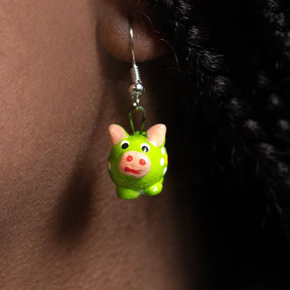 Hand Painted Ceramic Pig Earrings