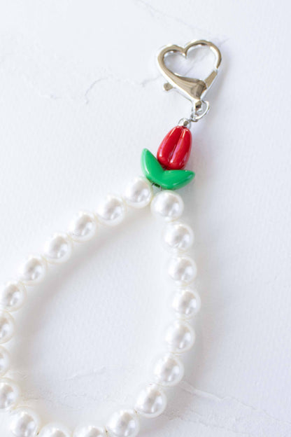 Faux Pearl & Tulip Bag Charm