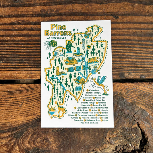 NJ Pine Barrens Map Post Card