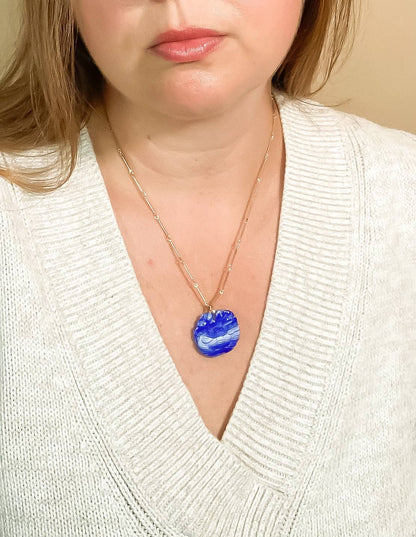 Cobalt Striped Flower Pendant Necklace