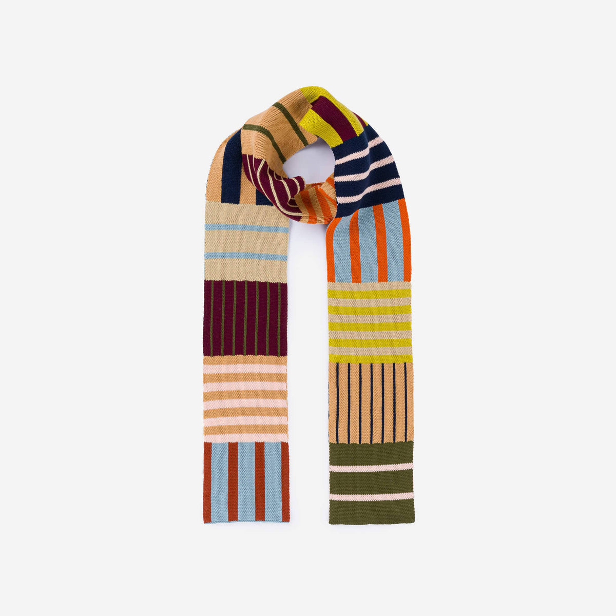 Patchwork Stripe Skinny Knit Scarf 84 Inch