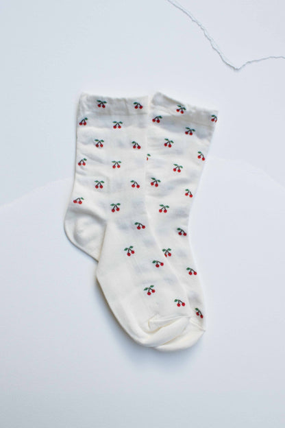 Cherry Pattern Cotton Blend Socks