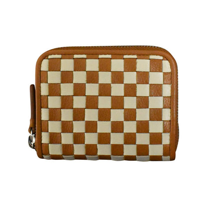 Checkerboard Woven Leather Zip Around Wallet